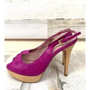 Cole Haan Womens 6.5 Fuchsia Pink Leather Slingback Platform Pumps Heels NEW